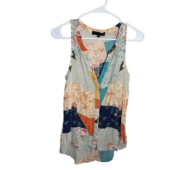 Sanctuary Tank Top Women's XS V-Neck Sleeveless Patchwork Boho Printed Button Up - Picture 1 of 8